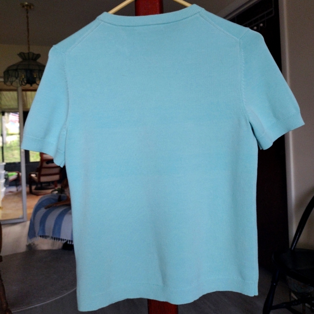 Brooks Brothers Short Sleeve Blue Green Aqua Beaded Knit Crew Neck Sweat… - Picture 14 of 15